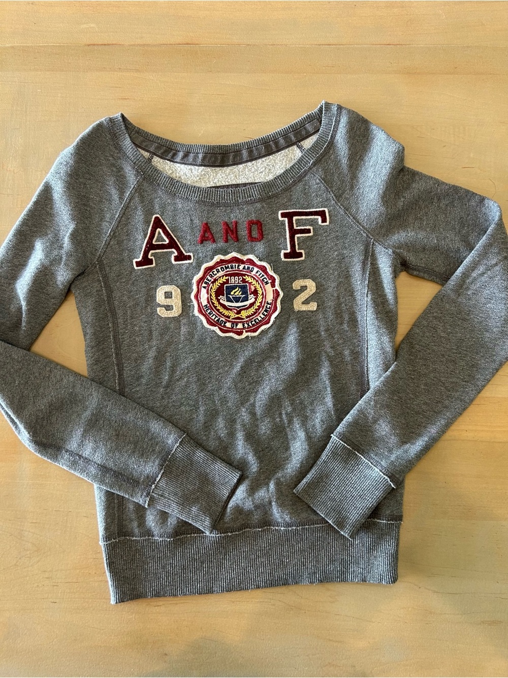Abercrombie & Fitch Gray Crew Sweatshirt with Embroidered Crest